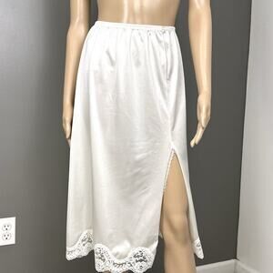Vintage Vanity Fair Half Slip Midi Size Small Off White Scalloped Lace Slit USA